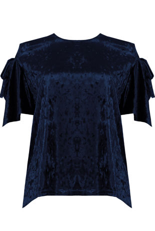  Navy Velvet Cut Out Sleeve Crop Tops