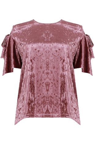  Pink Velvet Cut Out Sleeve Crop Tops