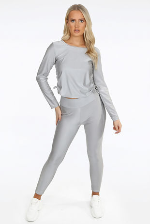 Silver Ruched Slinky Loungewear Set