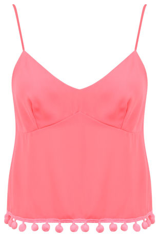 Pink Pompom Detail Sleeveless Top