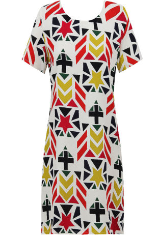 Aztec Pattern Print Crepe Shift Dress
