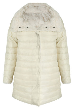 Cream Reversible Puffer Fur Coat 