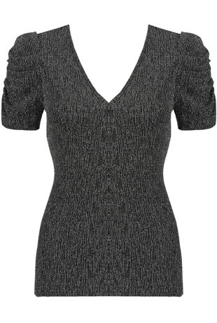 Grey Sparkling Puff Sleeves Top