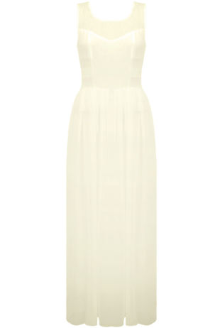 Cream Net Panel Detail Back Zip Up Maxi Dress
