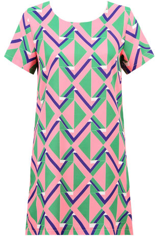 Pink & Green Triangle Print Shift Dress
