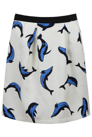 Blue & Cream Dolphin Print Pleated Skirts