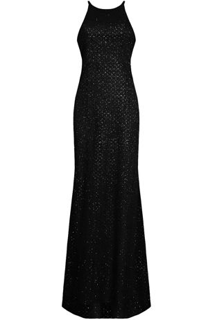 Black Glitter Trimming Netted Cape Maxi Dress 