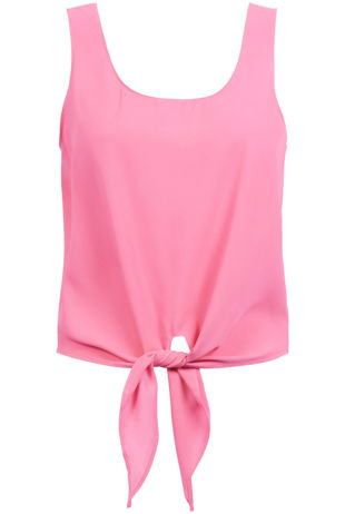 Neon Pink Colour Tie Front Chiffon  Vest Top