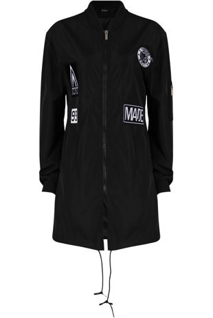 Black Slogan Long Bomber Jacket