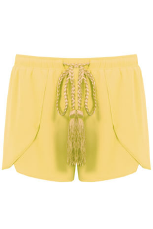 Yellow Front Tie Up Detail Layered Shorts