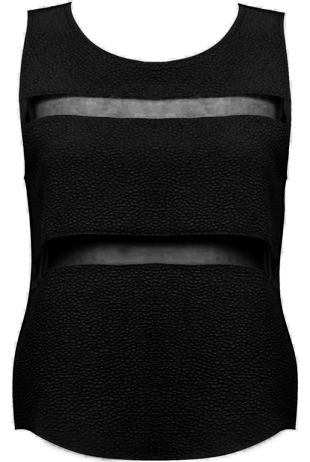 Black Textured Mesh Insert Sleeveless Shell Top
