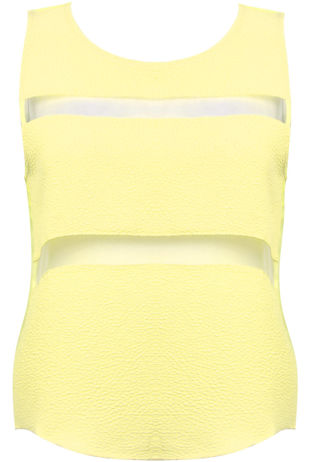 Yellow Textured Mesh Insert Sleeveless Shell Top