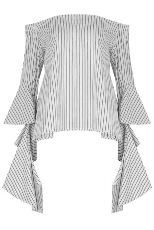 Black Striped Bell Sleeve Crop Top