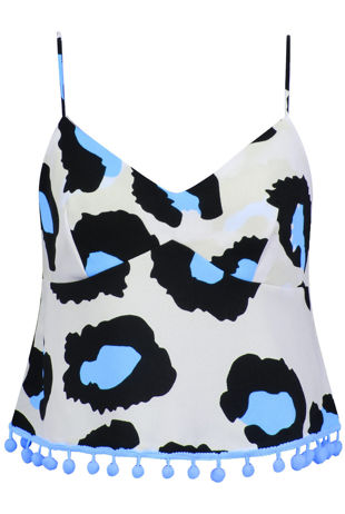 Blue Leopard Print Border Detail Sleeveless Top 