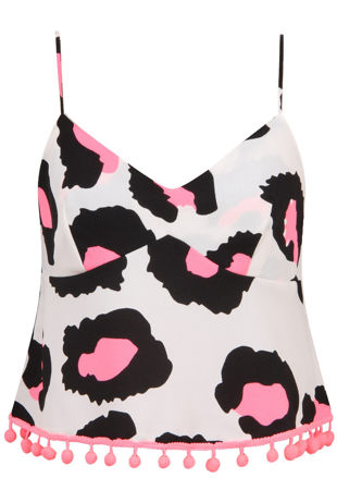 Fuchsia Leopard Print Border Detail Sleeveless Top