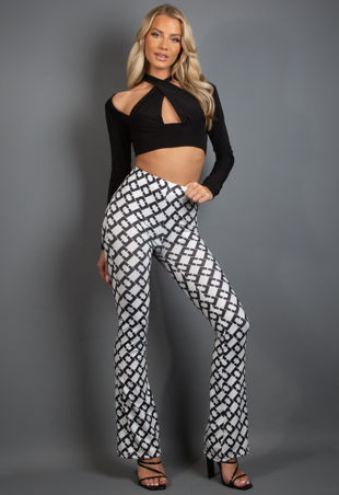 Camel Chain Print Flare Trousers-Copy