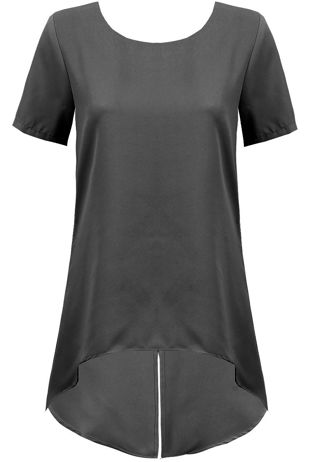Black Split Back Sheer Hem Top