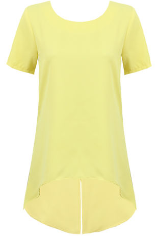 Yellow Split Back Sheer Hem Top