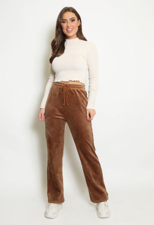 Camel Wide Leg Ribbed Trouser
