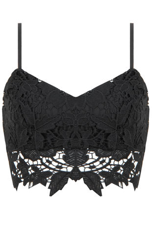 Black Floral Lace Detail Back Zip Up Top