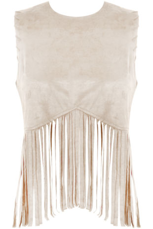 Cream Fringe Detail Sleeveless Top