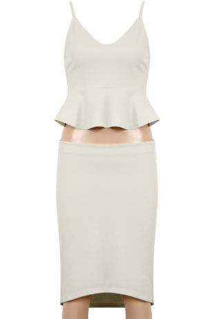 Cream Peplum Cami and Curved Hem Skirt Set