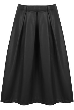Black PVC Box Pleat  Midi Skirt
