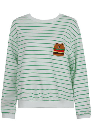 Green Stripe Sweatshirt With Motif