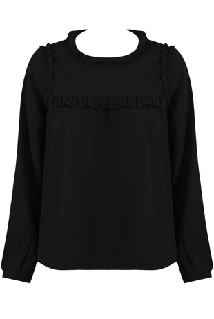 Black Ruffle High Neck Blouse