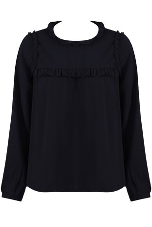 Navy Ruffle High Neck Blouse in Burgundy