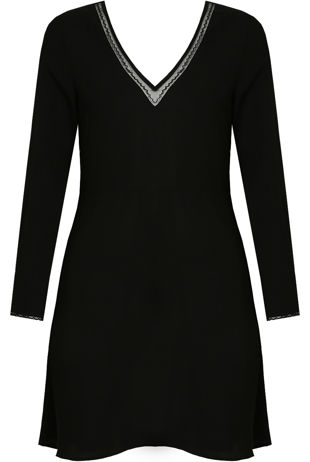Black Netted Back Button Up Shift Dress