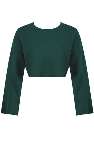 Green Wide Sleeves Knitted Crop Tops