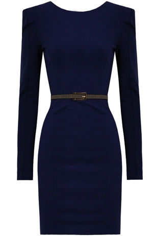 Blue Belted Open Back Bodycon Dress 