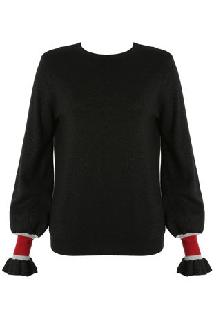 Black Ruffle Wrap Cuffs Metallic Jumper 