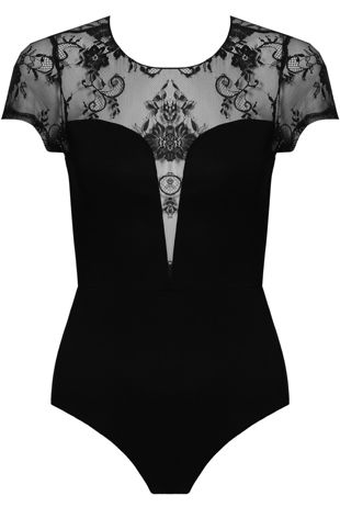 Black Floral Lace Back Zip Up Bodysuit 