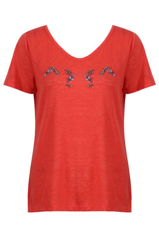 Gem Trim Burnout Tees T-shirt in Coral