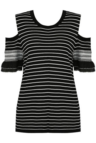 Black Stripes Cold Shoulder Knitted Tunic 