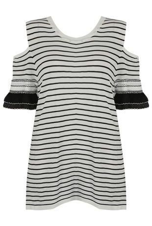 White Stripes Cold Shoulder Knitted Tunic 