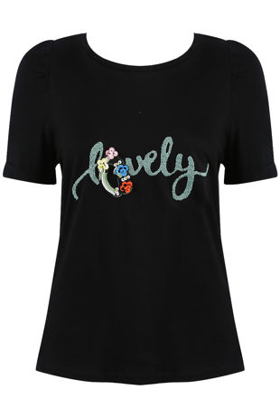 Black Lovely Beads Trim Tee