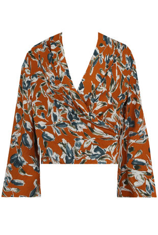 Mustard Floral Printed Crossover Blouse 