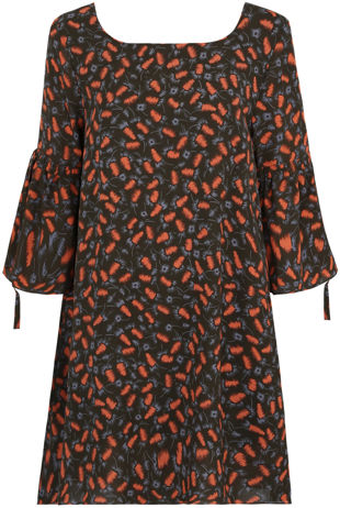 Printed Bell Sleeve Day Dress in Orange