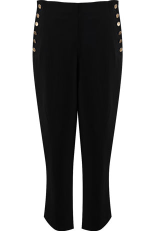 Button Trim Cropped Tailored Trouser In Black