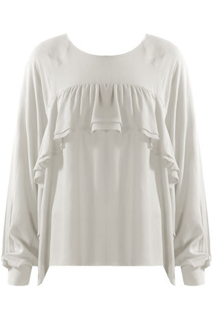 Ruffle Trim Blouse in White
