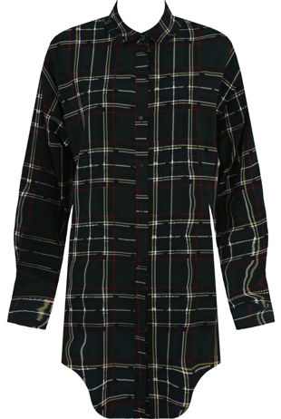 Green Check Print Asymmetric Shirt 