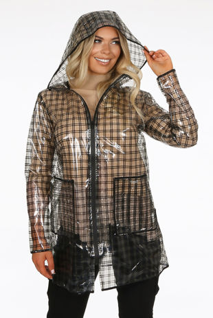 Sheer Grid Print Rain Mac