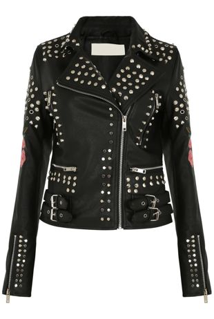 LA Lady Studs & Embroidered Biker Jacket
