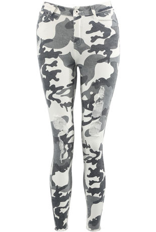 Grey Camouflage Ripped Denim Jeans