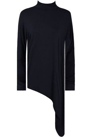 Navy Roll Neck Jersey Asymmetric Top