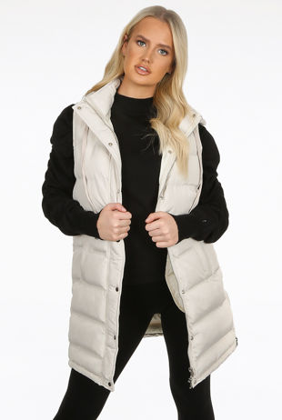 Khaki Longline Quilted Gilet with Hood