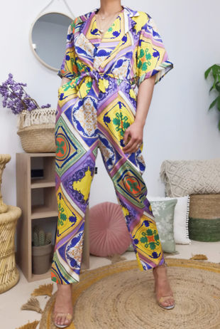 Lilac Scarf Print Belted Jumpsuit